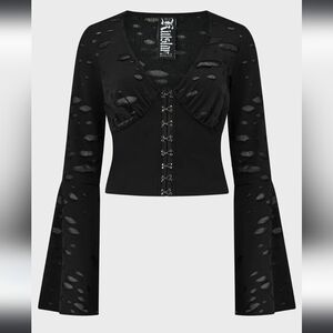 Killstar Black Distressed Hook-and-Eye Crop Top